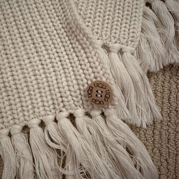 NWOT RARE UGG Women’s Chunky Knit Scarf with Fringe in Cream - Picture 6 of 8
